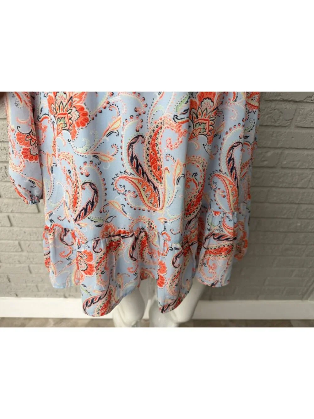Jun & Ivy Women's Light Blue & orange Paisley Faux Wrap Mini Dress Size M